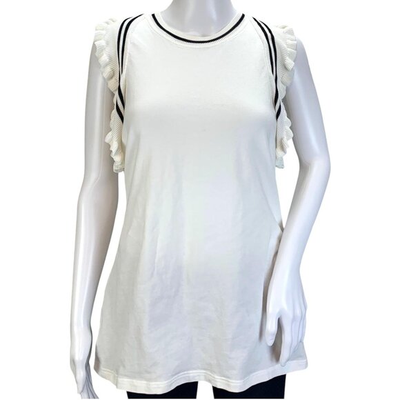 Cabi Women Topspin Top Black White Ruffle Sleeveless Stretch Knit #5199 Size S - Picture 2 of 12